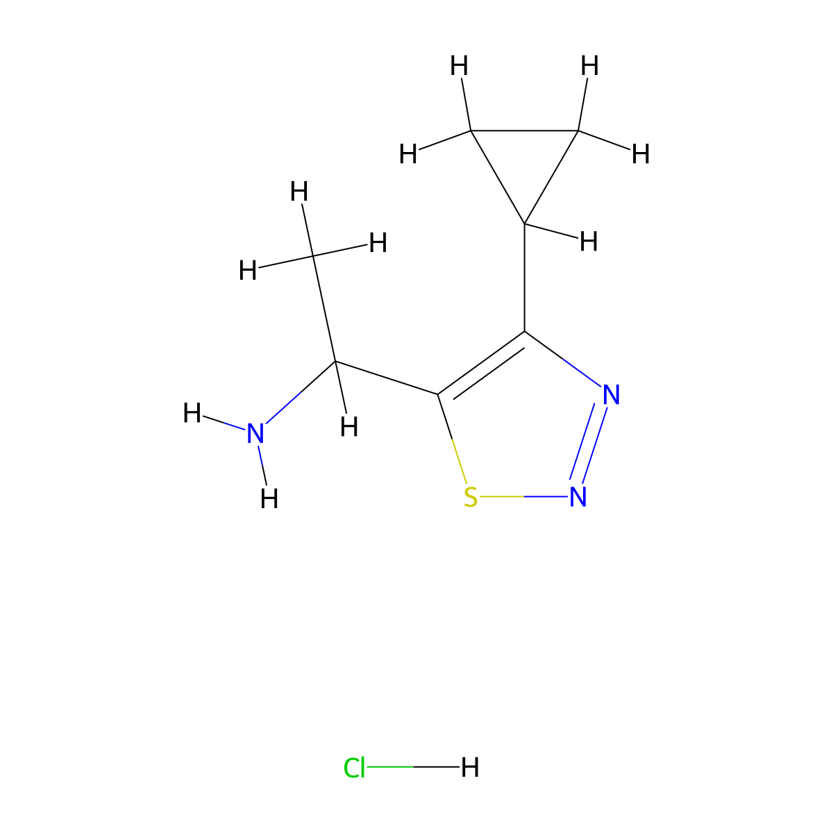 1-(4-Cyclopropyl-1,2,3-thiadiazol-5-yl)ethan-1-aminehydrochloride molecular structure, CAS 2613385-94-5