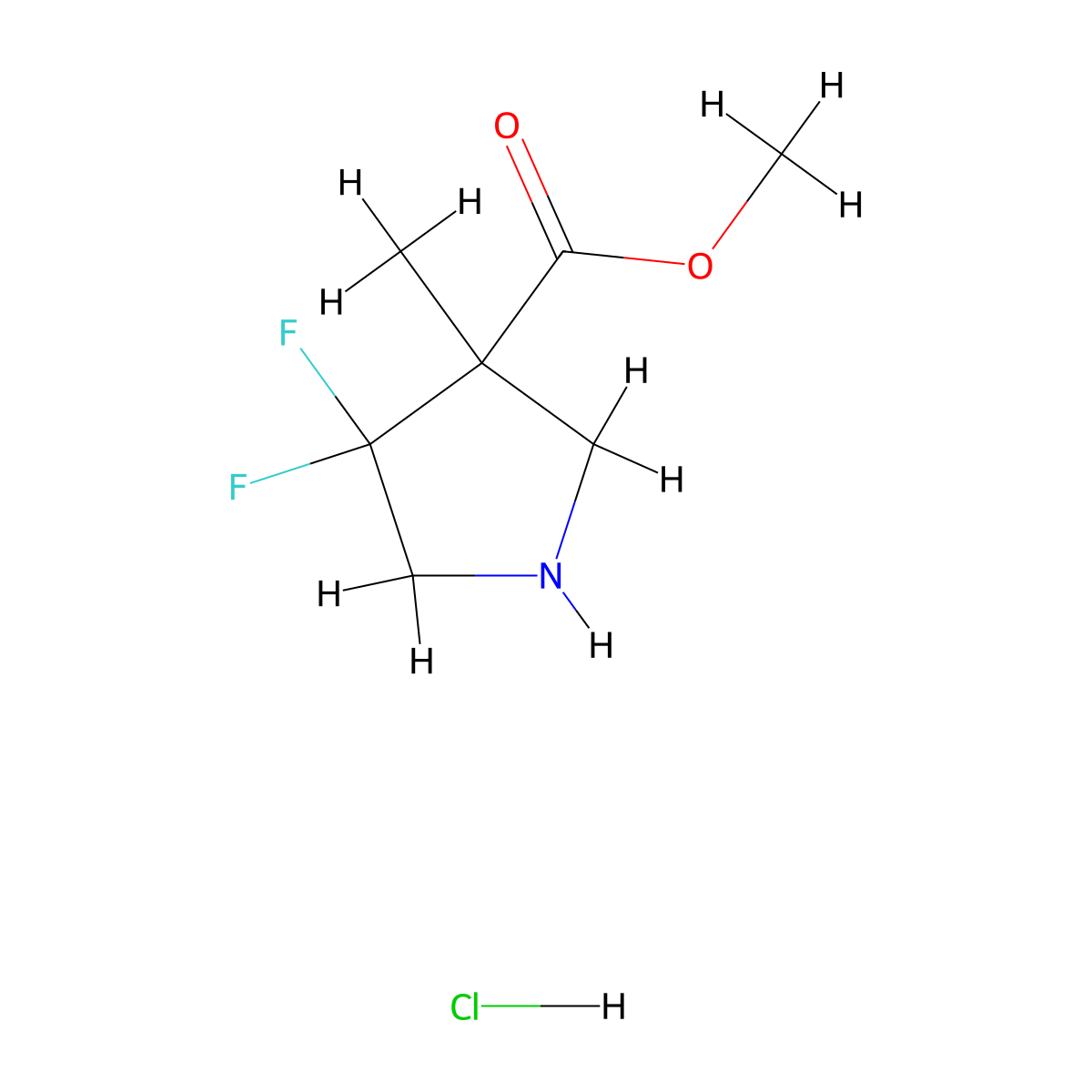 Methyl 4,4-difluoro-3-methylpyrrolidine-3-carboxylate hydrochloride molecular structure, CAS 2613386-72-2