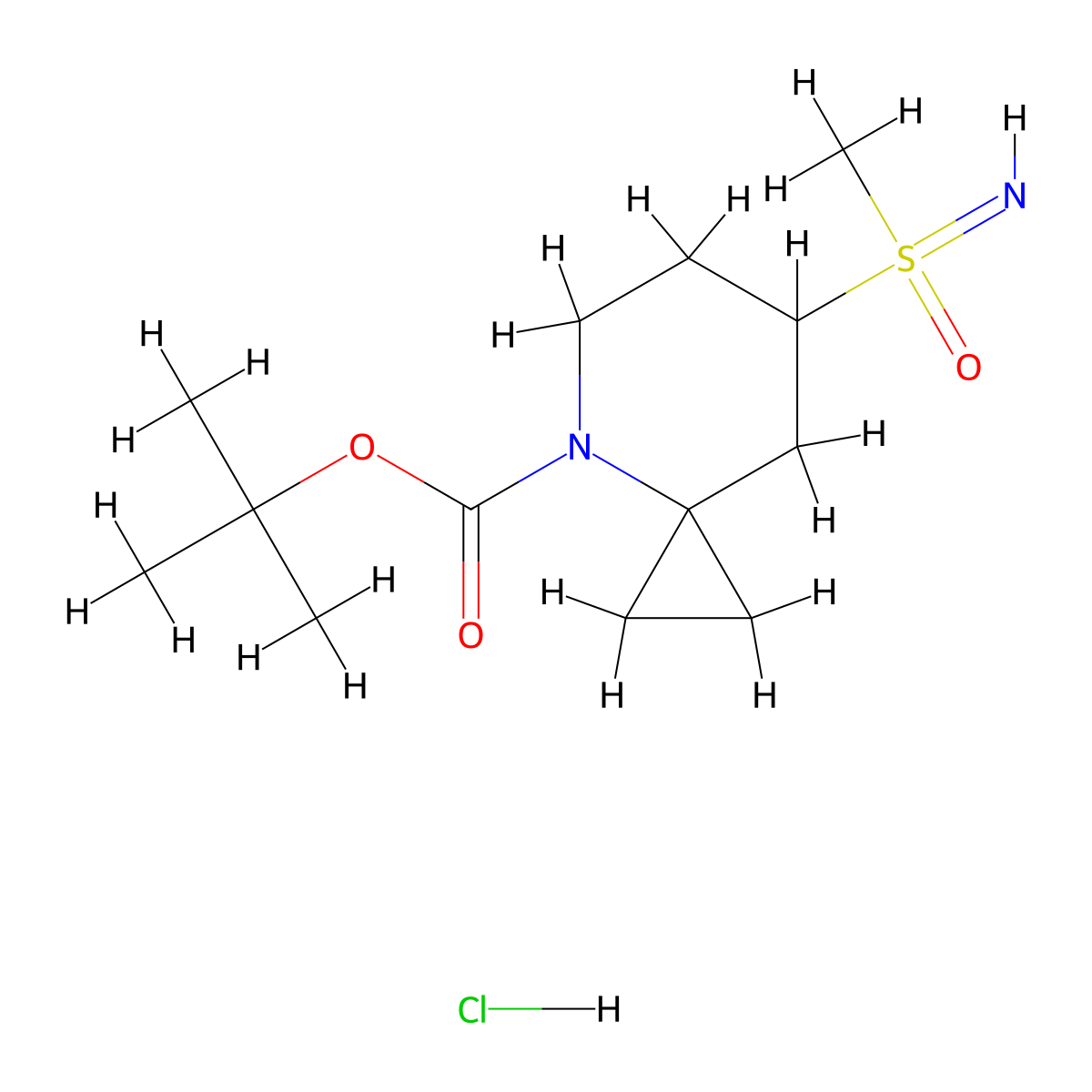 Tert-butyl7-[imino(methyl)oxo-lambda6-sulfanyl]-4-azaspiro[2.5]octane-4-carboxylatehydrochloride molecular structure, CAS 2613386-75-5
