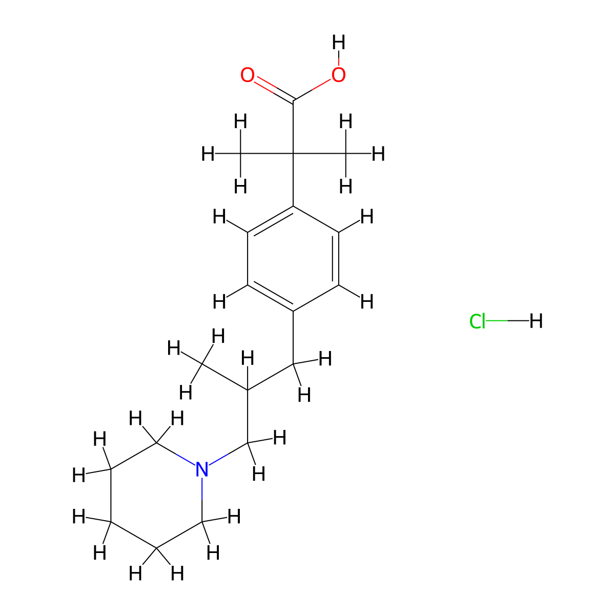 2-Methyl-2-{4-[2-methyl-3-(piperidin-1-yl)propyl]phenyl}propanoicacidhydrochloride molecular structure, CAS 2613387-91-8
