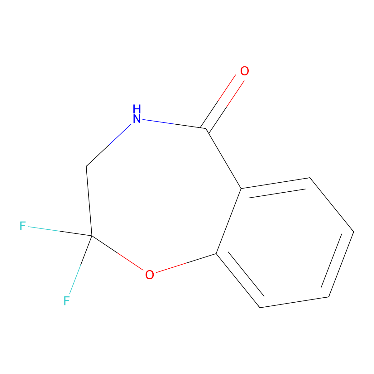 2,2-Difluoro-2,3,4,5-tetrahydro-1,4-benzoxazepin-5-one molecular structure, CAS 2613388-22-8