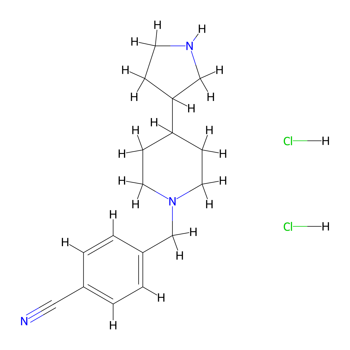 4-{[4-(Pyrrolidin-3-yl)piperidin-1-yl]methyl}benzonitrile dihydrochloride molecular structure, CAS 2613388-25-1