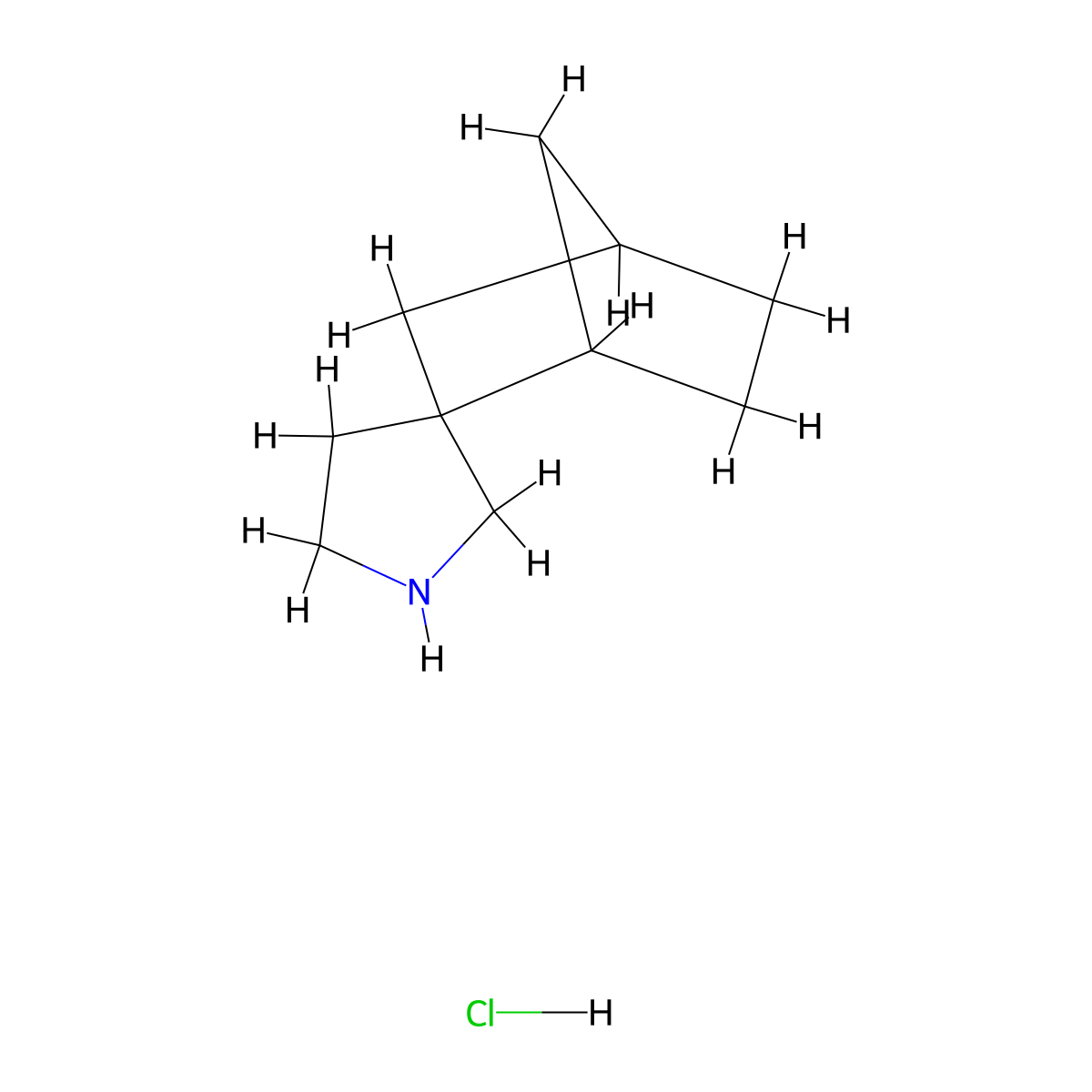 Spiro[bicyclo[2.2.1]heptane-2,3'-pyrrolidine]hydrochloride molecular structure, CAS 2613388-29-5
