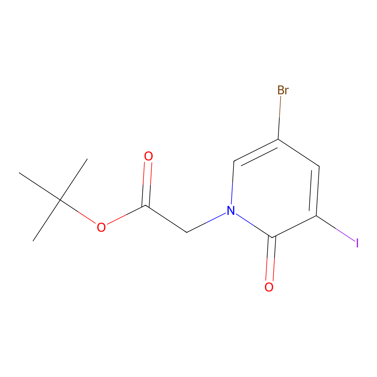 Tert-butyl 2-(5-bromo-3-iodo-2-oxo-1,2-dihydropyridin-1-yl)acetate molecular structure, CAS 2613388-31-9