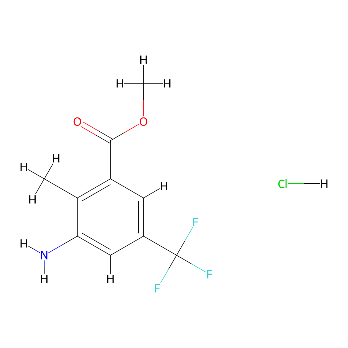 Methyl3-amino-2-methyl-5-(trifluoromethyl)benzoatehydrochloride molecular structure, CAS 2613388-56-8