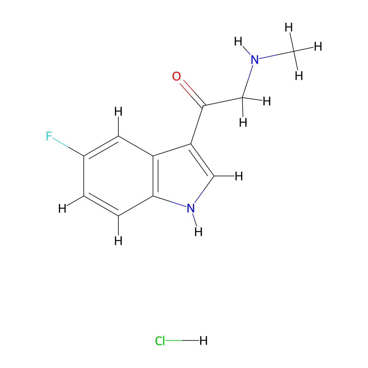 1-(5-fluoro-1H-indol-3-yl)-2-(methylamino)ethan-1-one hydrochloride molecular structure, CAS 2613388-93-3