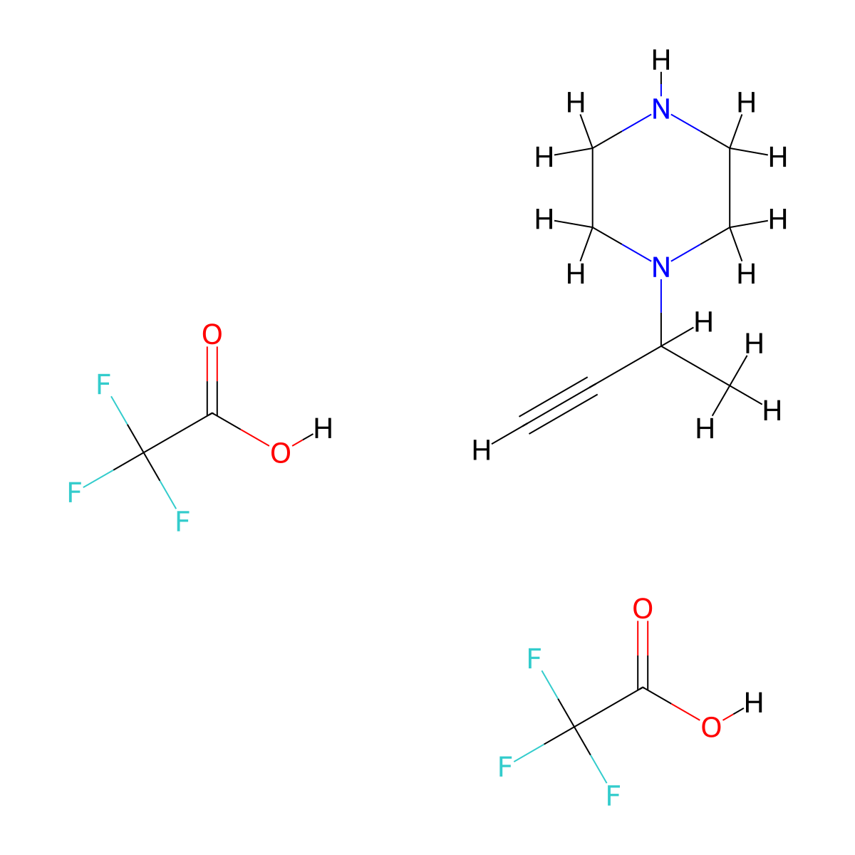 1-(But-3-yn-2-yl)piperazine, bis(trifluoroacetic acid) molecular structure, CAS 2613389-21-0