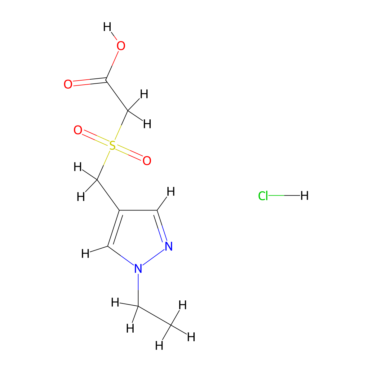 2-[(1-ethyl-1H-pyrazol-4-yl)methanesulfonyl]acetic acid hydrochloride molecular structure, CAS 2613389-23-2