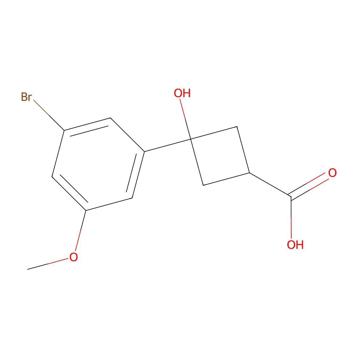 3-(3-Bromo-5-methoxyphenyl)-3-hydroxycyclobutane-1-carboxylic acid molecular structure, CAS 2613389-62-9