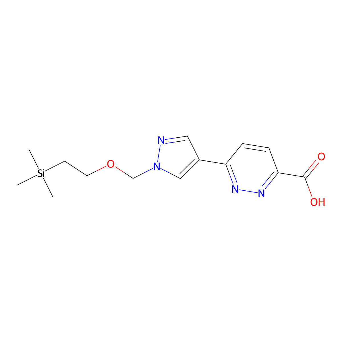 6-(1-((2-(Trimethylsilyl)ethoxy)methyl)-1H-pyrazol-4-yl)pyridazine-3-carboxylic acid molecular structure, CAS 2613436-80-7