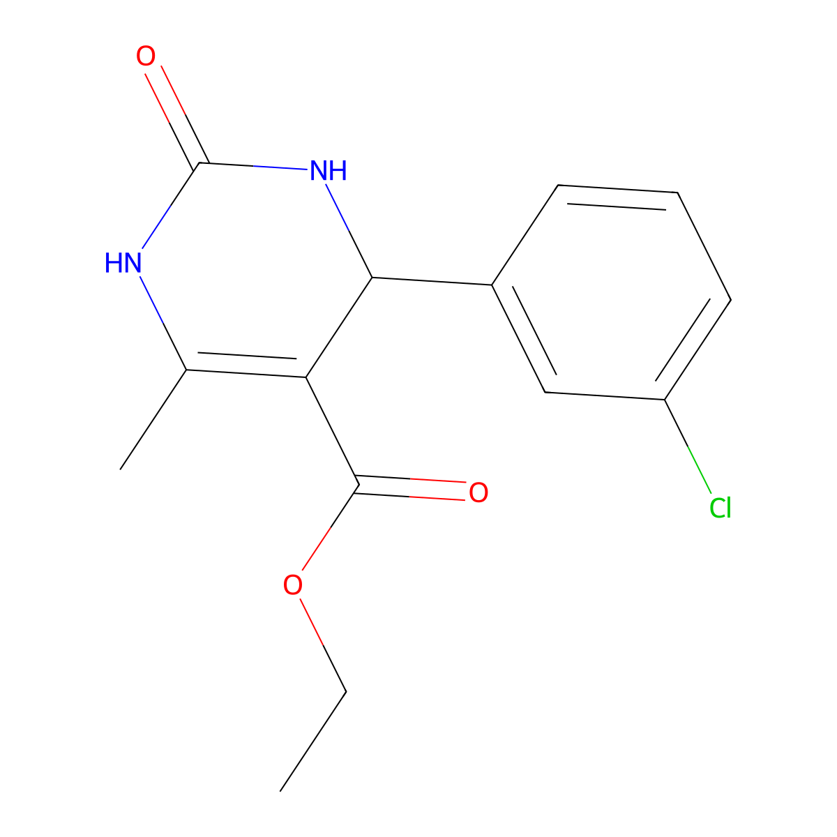 Ethyl 4-(3-chlorophenyl)-6-methyl-2-oxo-1,2,3,4-tetrahydropyrimidine-5-carboxylate molecular structure, CAS 261356-82-5