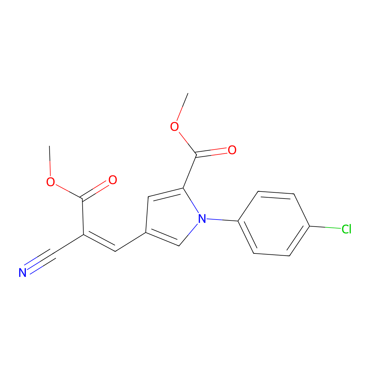 Methyl 1-(4-chlorophenyl)-4-(2-cyano-3-methoxy-3-oxo-1-propen-1-yl)-1H-pyrrole-2-carboxylate molecular structure, CAS 261363-51-3