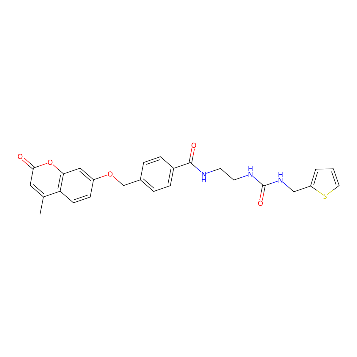 4-{[(4-methyl-2-oxo-2H-chromen-7-yl)oxy]methyl}-N-[2-({[(thiophen-2-yl)methyl]carbamoyl}amino)ethyl]benzamide molecular structure, CAS 2614161-13-4