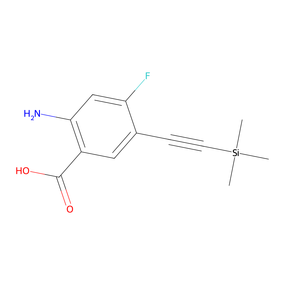 2-Amino-4-fluoro-5-((trimethylsilyl)ethynyl)benzoic acid molecular structure, CAS 2614274-02-9