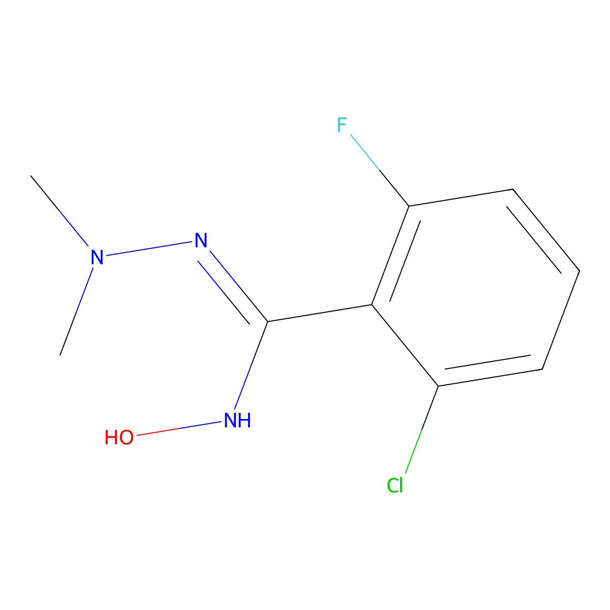 2-Chloro-6-fluoro-N-hydroxy-N',N'-dimethylbenzene-1-carbohydrazonamide molecular structure, CAS 261622-77-9