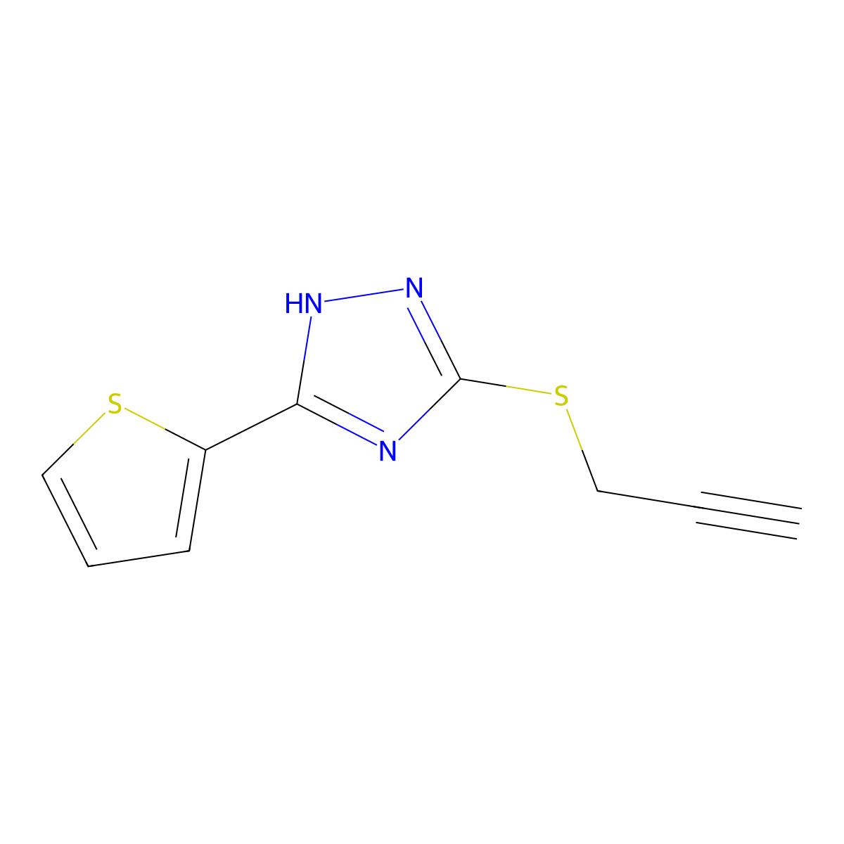 3-(prop-2-yn-1-ylsulfanyl)-5-(thiophen-2-yl)-4H-1,2,4-triazole molecular structure, CAS 261622-98-4