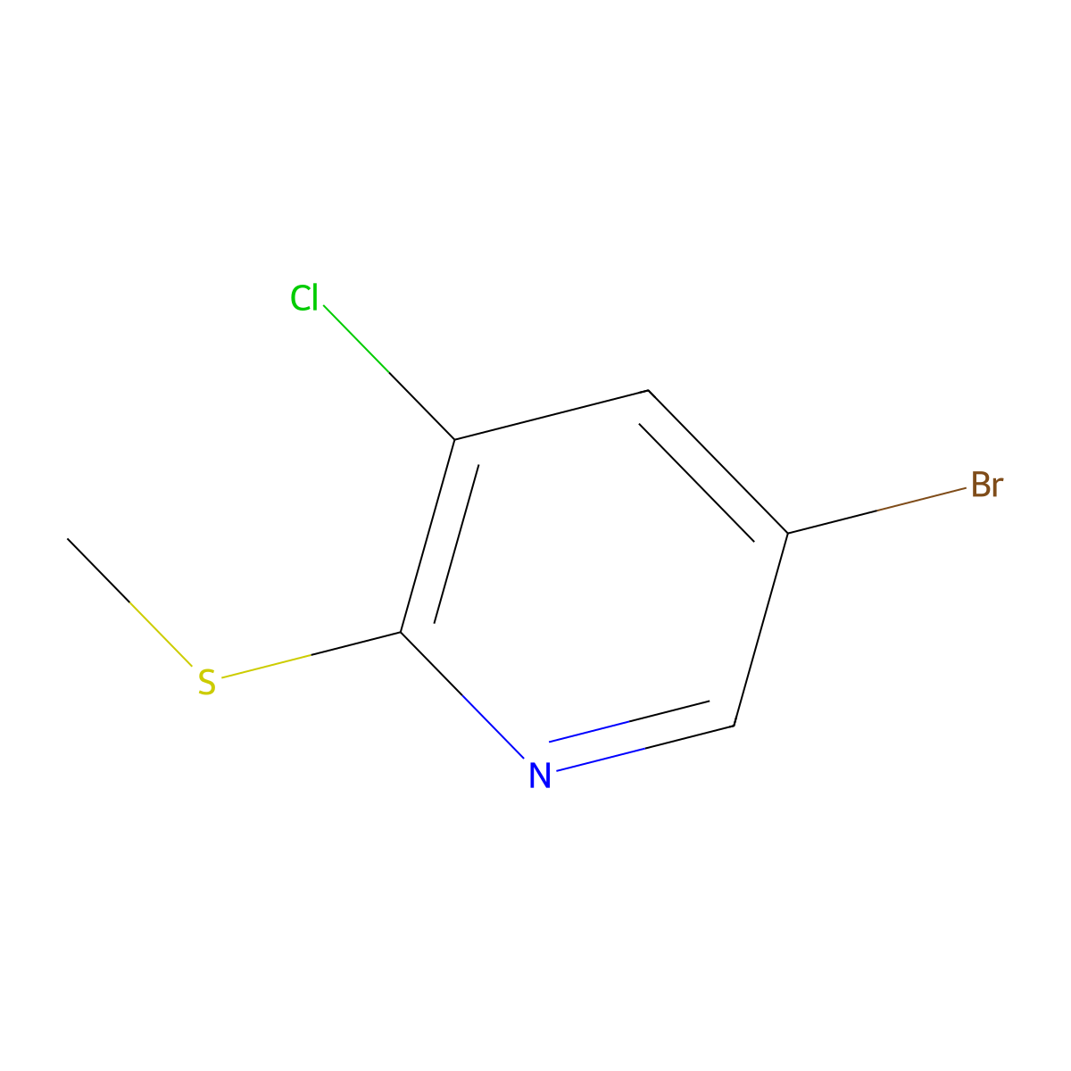 Pyridine, 5-bromo-3-chloro-2-(methylthio)- molecular structure, CAS 261625-68-7