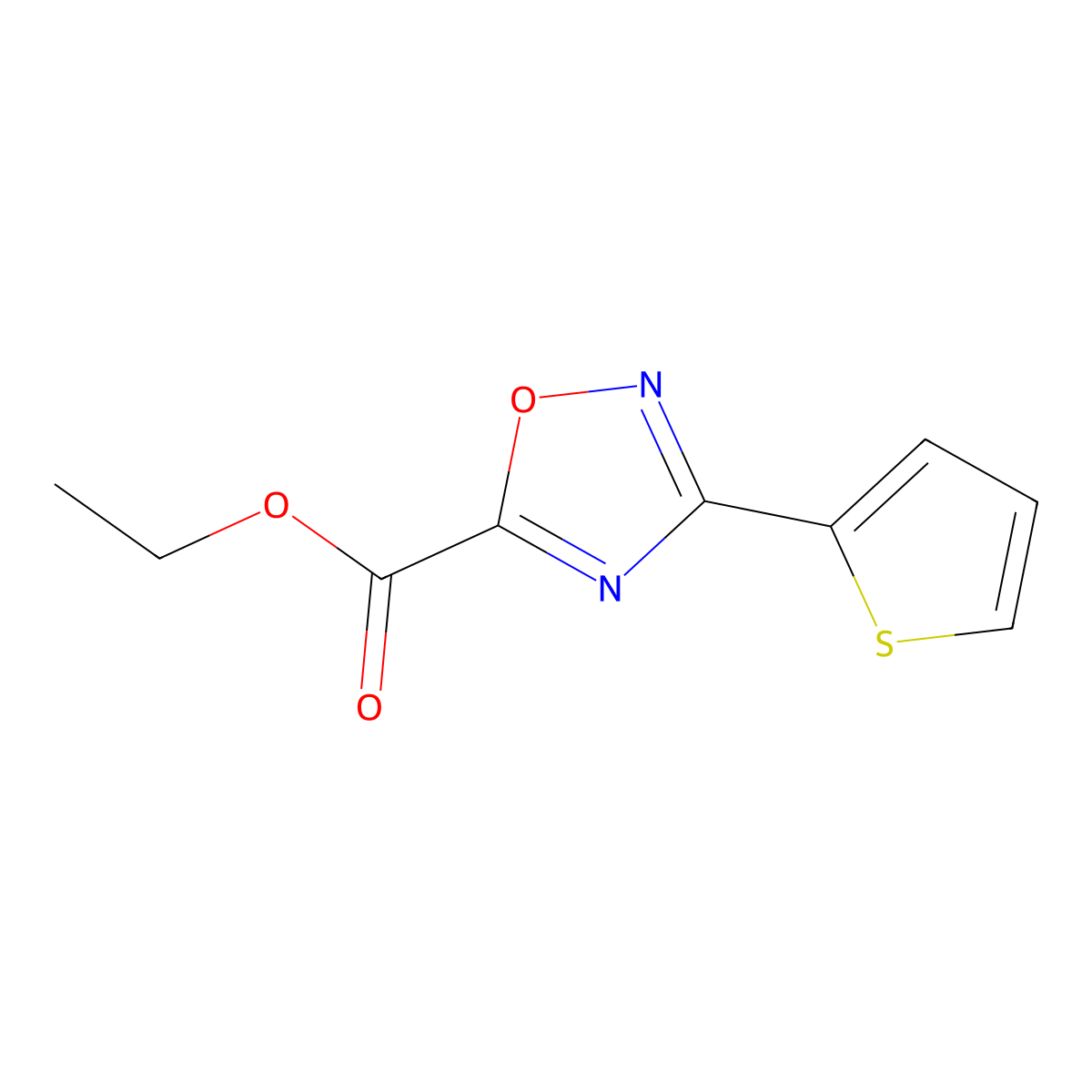 Ethyl 3-(2-thienyl)-1,2,4-oxadiazole-5-carboxylate molecular structure, CAS 261626-93-1