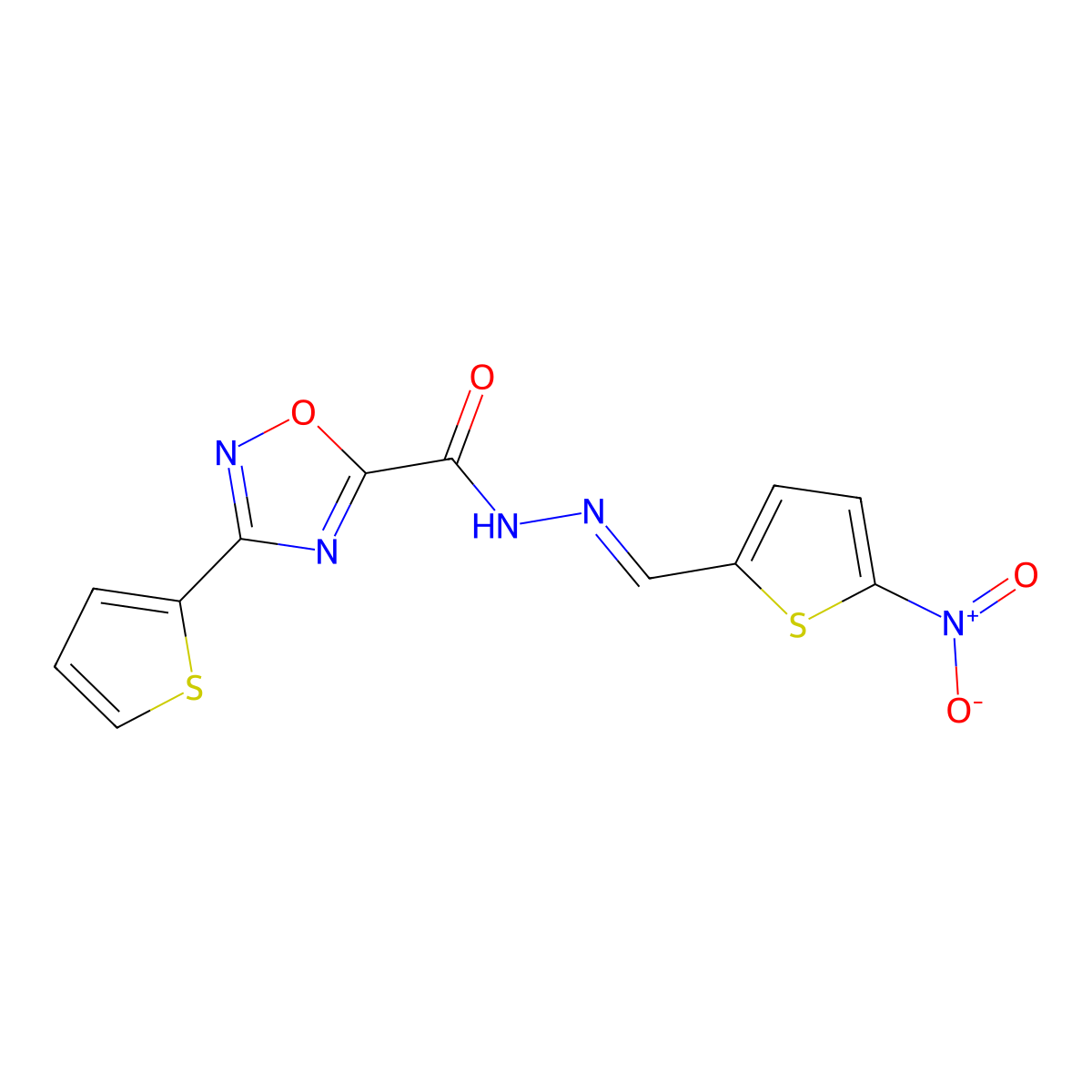 3-(2-Thienyl)-1,2,4-oxadiazole-5-carboxylic acid 2-[(5-nitro-2-thienyl)methylene]hydrazide molecular structure, CAS 261626-94-2