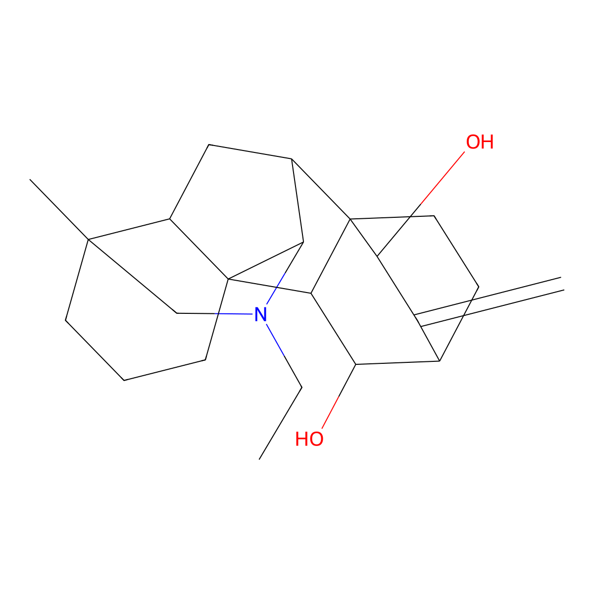 7-Ethyl-5-methyl-12-methylidene-7-azahexacyclo[7.6.2.210,13.01,8.05,16.010,15]nonadecane-11,14-diol molecular structure, CAS 26166-37-0