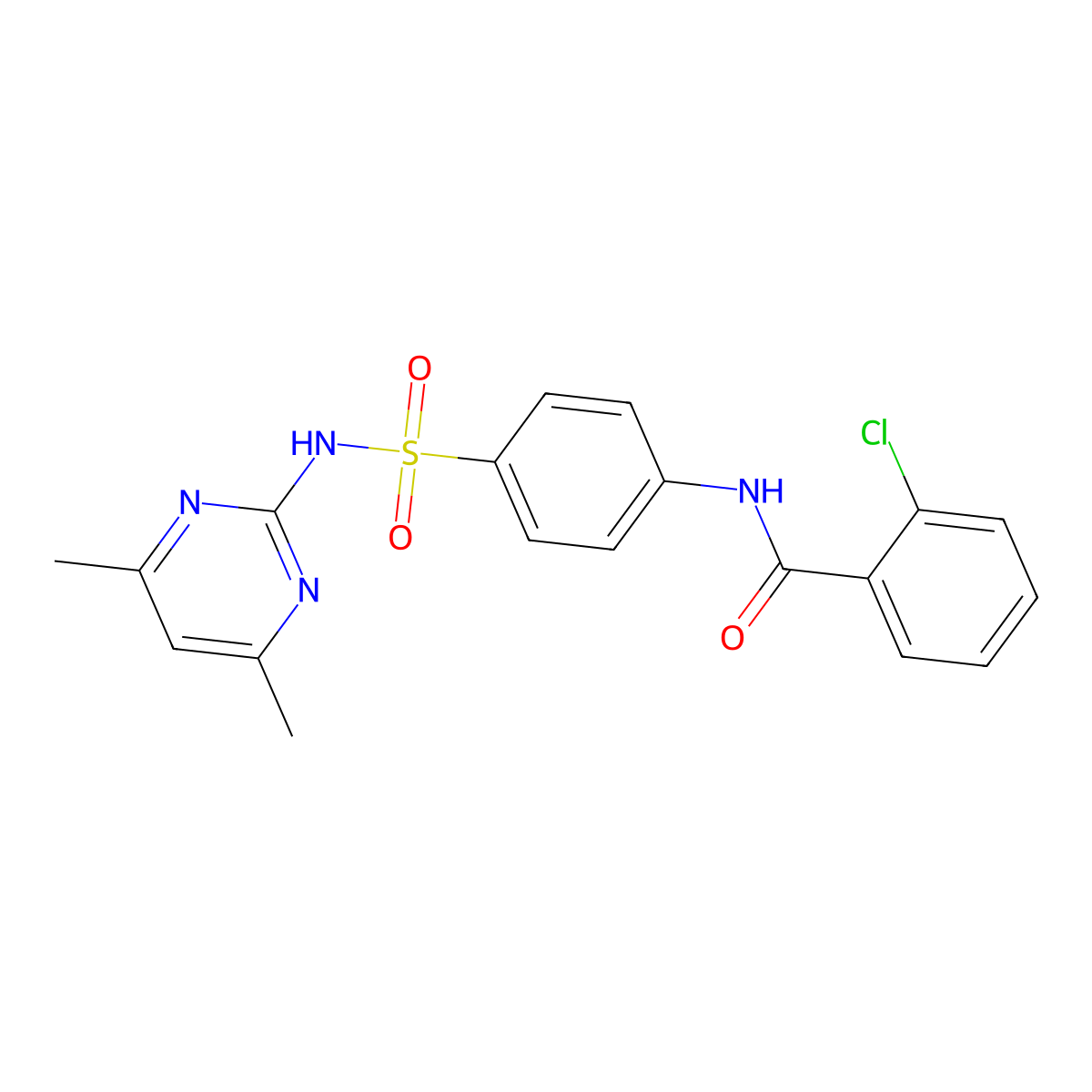 2-chloro-N-(4-{[(4,6-dimethyl-2-pyrimidinyl)amino]sulfonyl}phenyl)benzamide molecular structure, CAS 261704-13-6