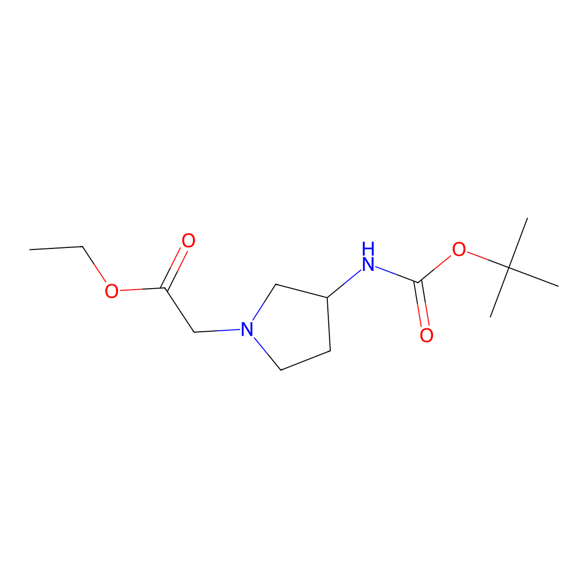 Ethyl 2-(3-((tert-butoxycarbonyl)amino)pyrrolidin-1-yl)acetate molecular structure, CAS 261715-70-2