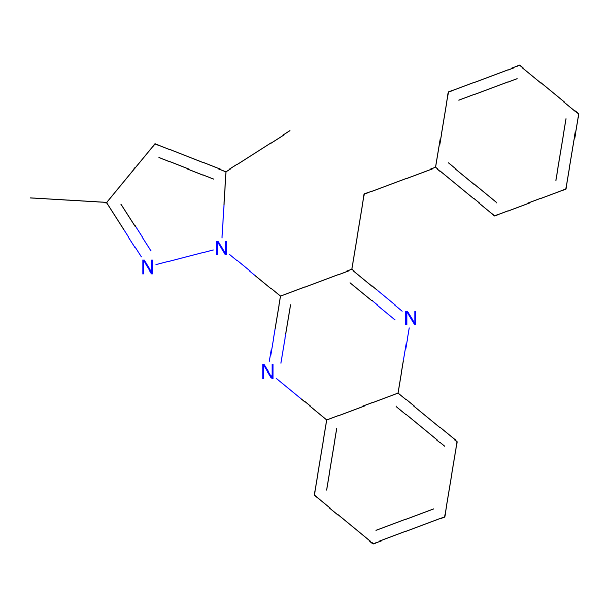 2-benzyl-3-(3,5-dimethyl-1H-pyrazol-1-yl)quinoxaline molecular structure, CAS 261729-57-1