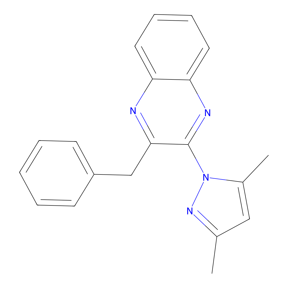 2-benzyl-3-(3,5-dimethyl-1H-pyrazol-1-yl)quinoxaline molecular structure, CAS 261729-57-1