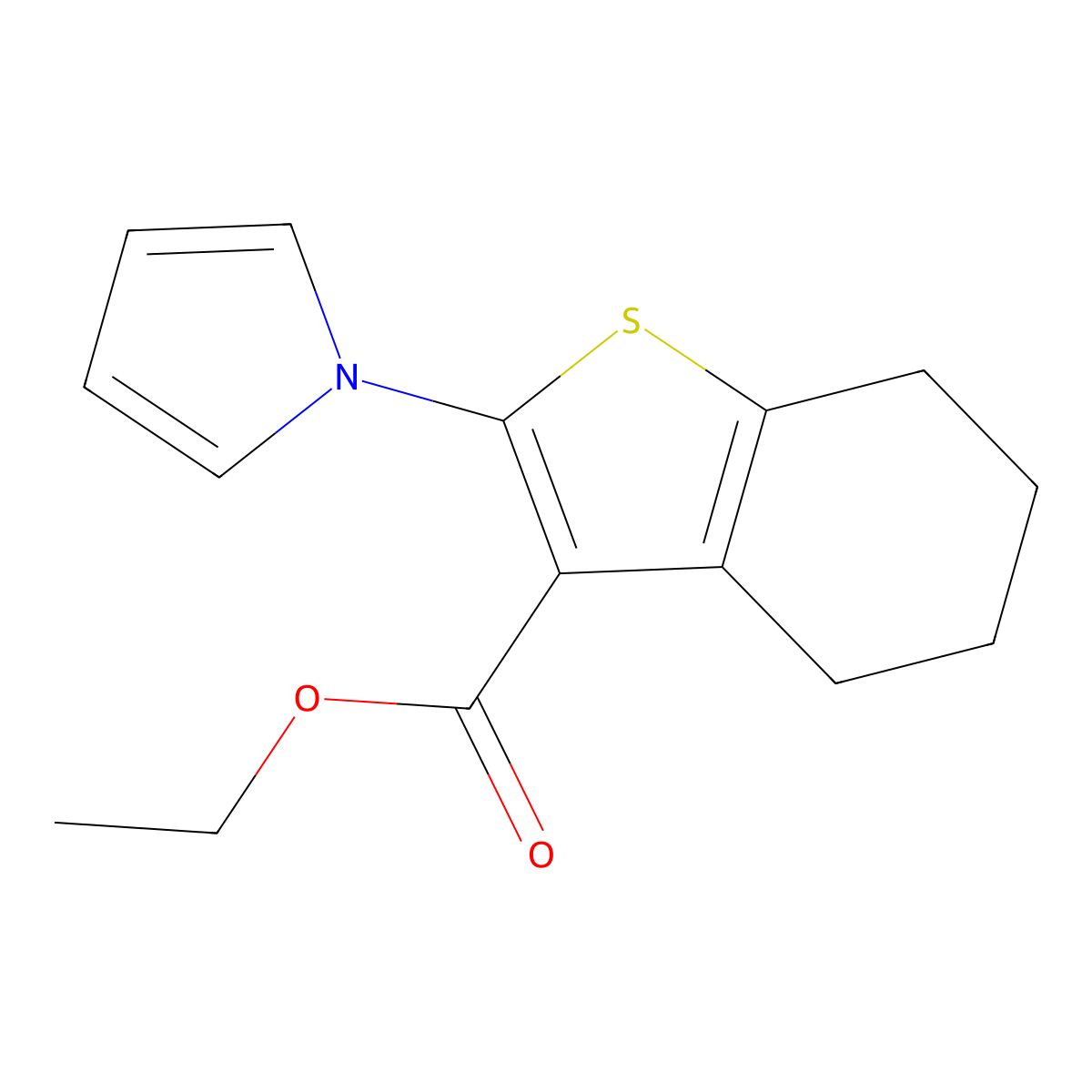 ethyl 2-(1H-pyrrol-1-yl)-4,5,6,7-tetrahydro-1-benzothiophene-3-carboxylate molecular structure, CAS 26176-16-9