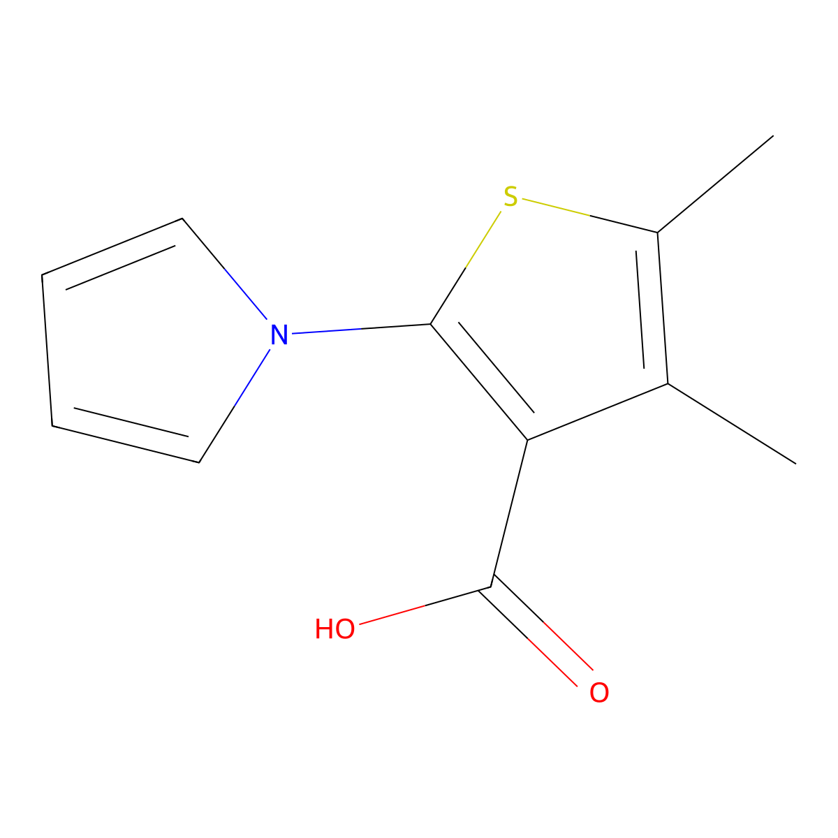 4,5-Dimethyl-2-(1H-pyrrol-1-yl)thiophene-3-carboxylic acid molecular structure, CAS 26176-19-2