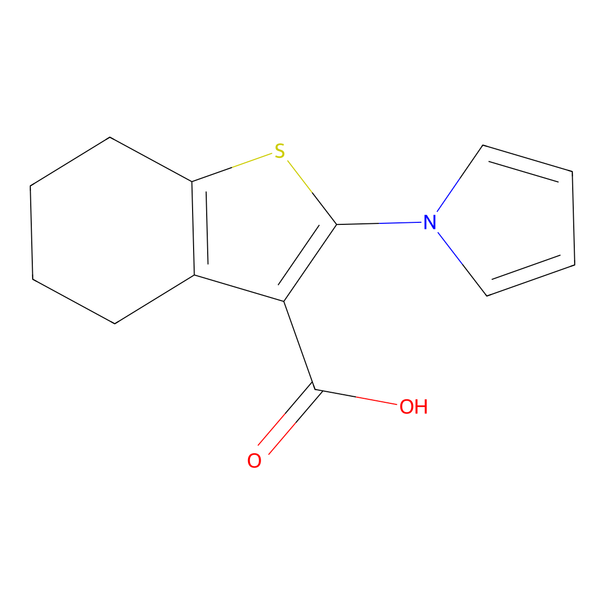 4,5,6,7-Tetrahydro-2-(1H-pyrrol-1-yl)benzo(b)thiophene-3-carboxylic acid molecular structure, CAS 26176-21-6