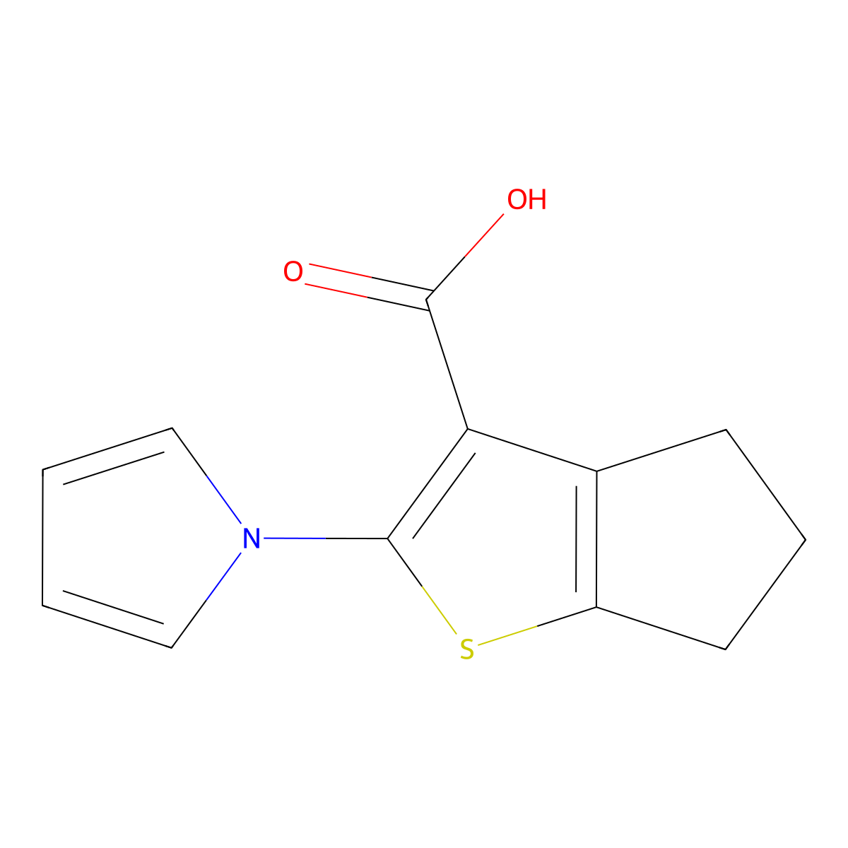 5,6-Dihydro-2-(1H-pyrrol-1-yl)-4H-cyclopenta(b)thiophene-3-carboxylic acid molecular structure, CAS 26176-22-7