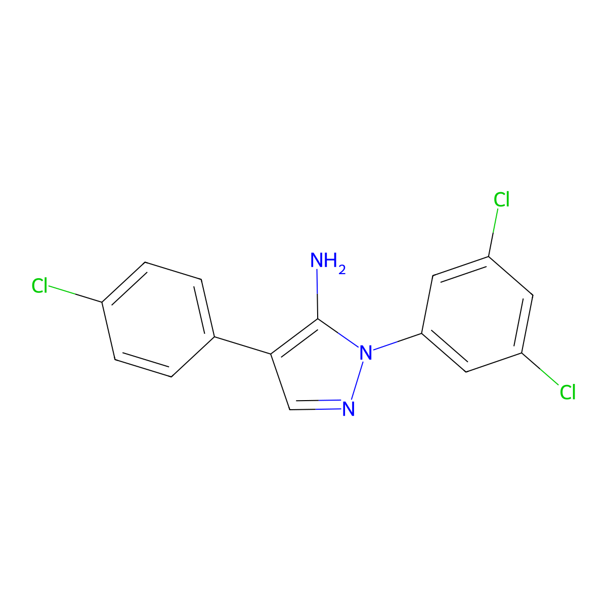 4-(4-chlorophenyl)-1-(3,5-dichlorophenyl)-1H-pyrazol-5-amine molecular structure, CAS 261761-16-4