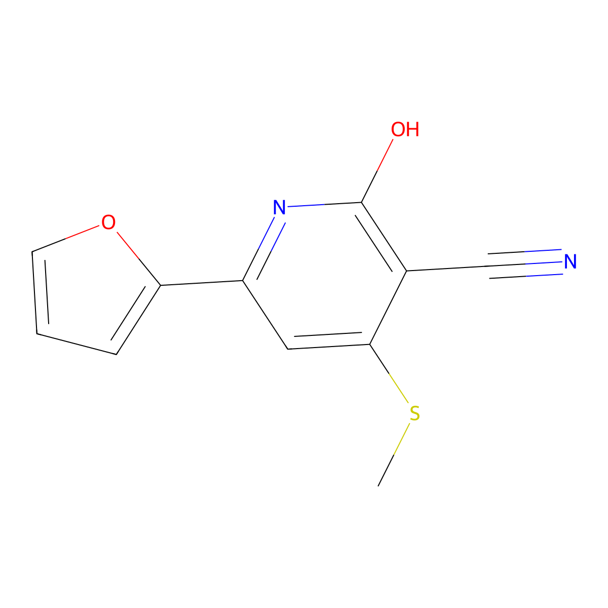 6-(Furan-2-yl)-2-hydroxy-4-(methylthio)nicotinonitrile molecular structure, CAS 261761-63-1