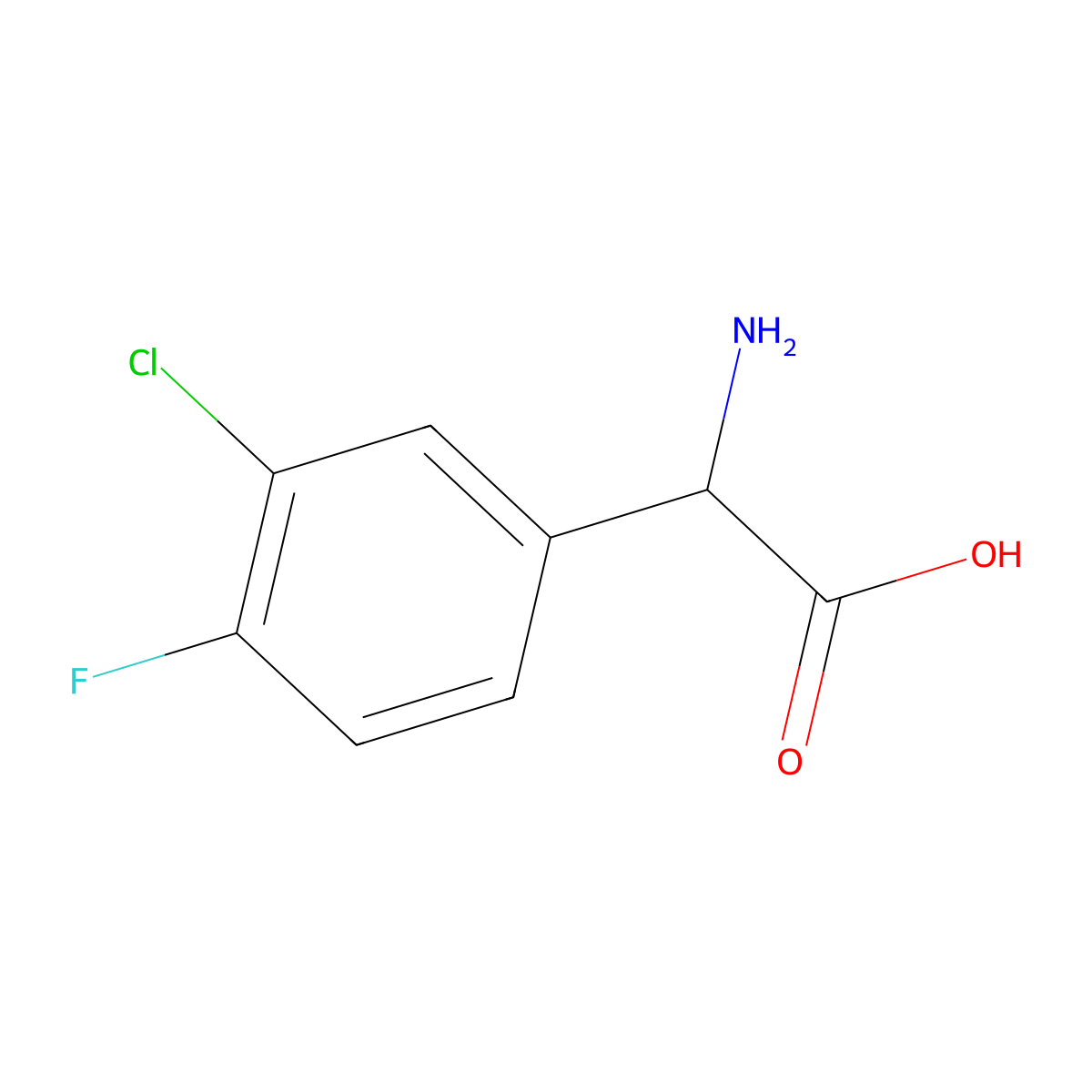 2-Amino-2-(3-chloro-4-fluorophenyl)acetic acid molecular structure, CAS 261762-99-6