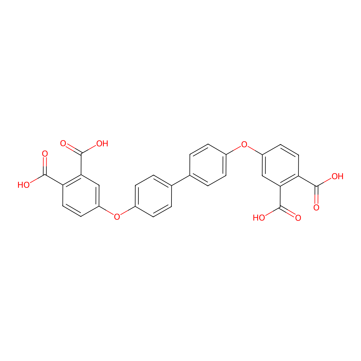 1,2-Benzenedicarboxylic acid, 4,4'-[[1,1'-biphenyl]-4,4'-diylbis(oxy)]bis- molecular structure, CAS 26177-81-1