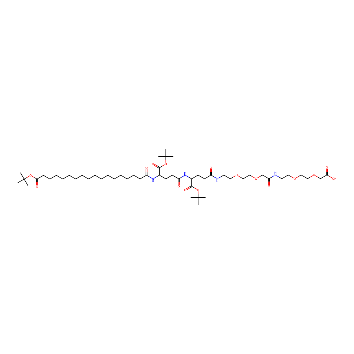 (22S,27S)-22,27-Bis(tert-butoxycarbonyl)-48,48-dimethyl-10,19,24,29,46-pentaoxo-3,6,12,15,47-pentaoxa-9,18,23,28-tetraazanonatetracontanoic acid molecular structure, CAS 2618724-23-3