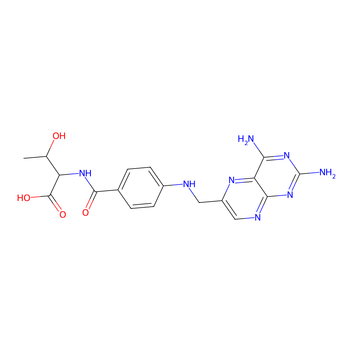 L-Threonine, N-(4-(((2,4-diamino-6-pteridinyl)methyl)amino)benzoyl)- molecular structure, CAS 26188-15-8