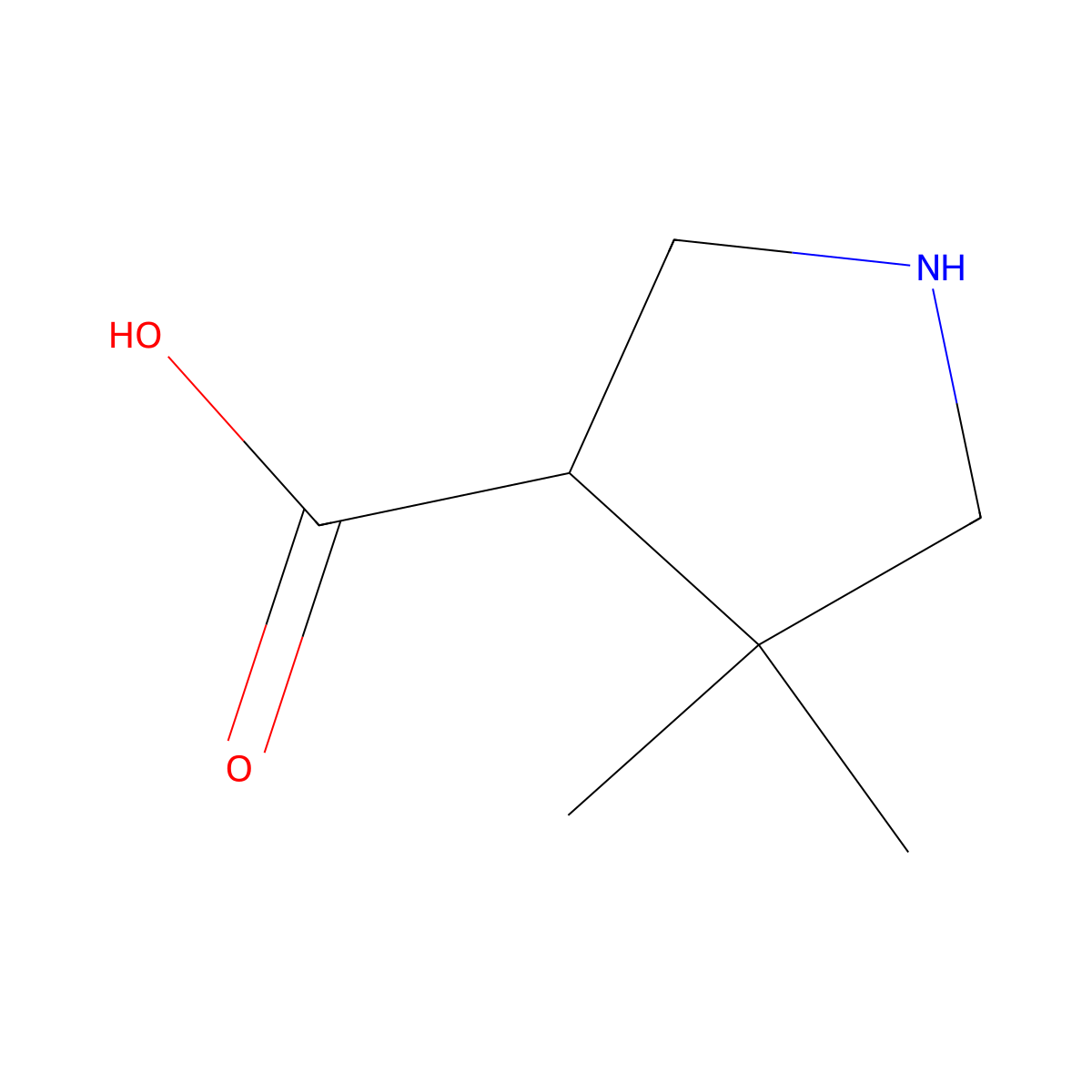 4,4-Dimethyl-pyrrolidine-3-carboxylic acid molecular structure, CAS 261896-35-9