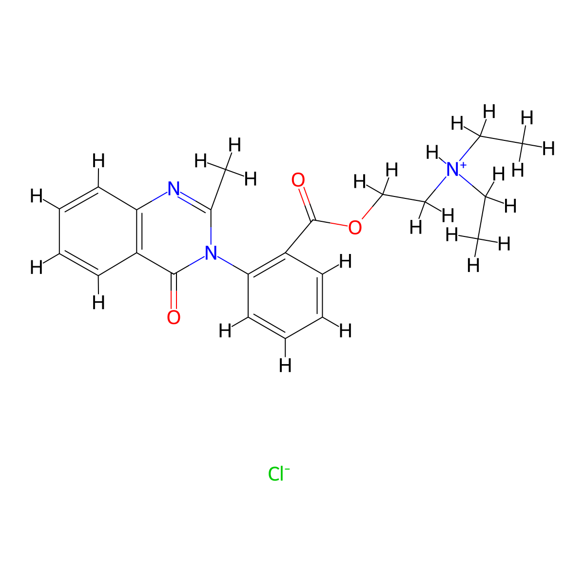 2-(Diethylamino)ethyl 2-(2-methyl-4-oxoquinazolin-3(4H)-yl)benzoate--hydrogen chloride (1/1) molecular structure, CAS 2619-06-9