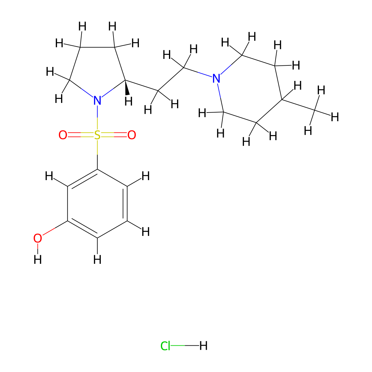 (R)-3-((2-(2-(4-Methylpiperidin-1-yl)ethyl)pyrrolidin-1-yl)sulfonyl)phenol hydrochloride molecular structure, CAS 261901-57-9