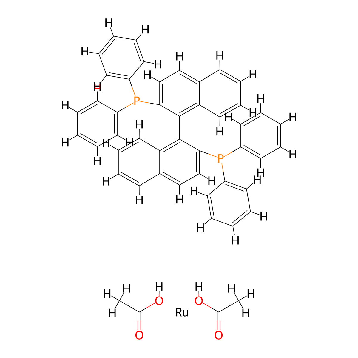 Bisacetato[(1S)-[1,1'-binaphthalene]-2,2'-diylbis[diphenylphosphin]]ruthenium(II) molecular structure, CAS 261948-85-0