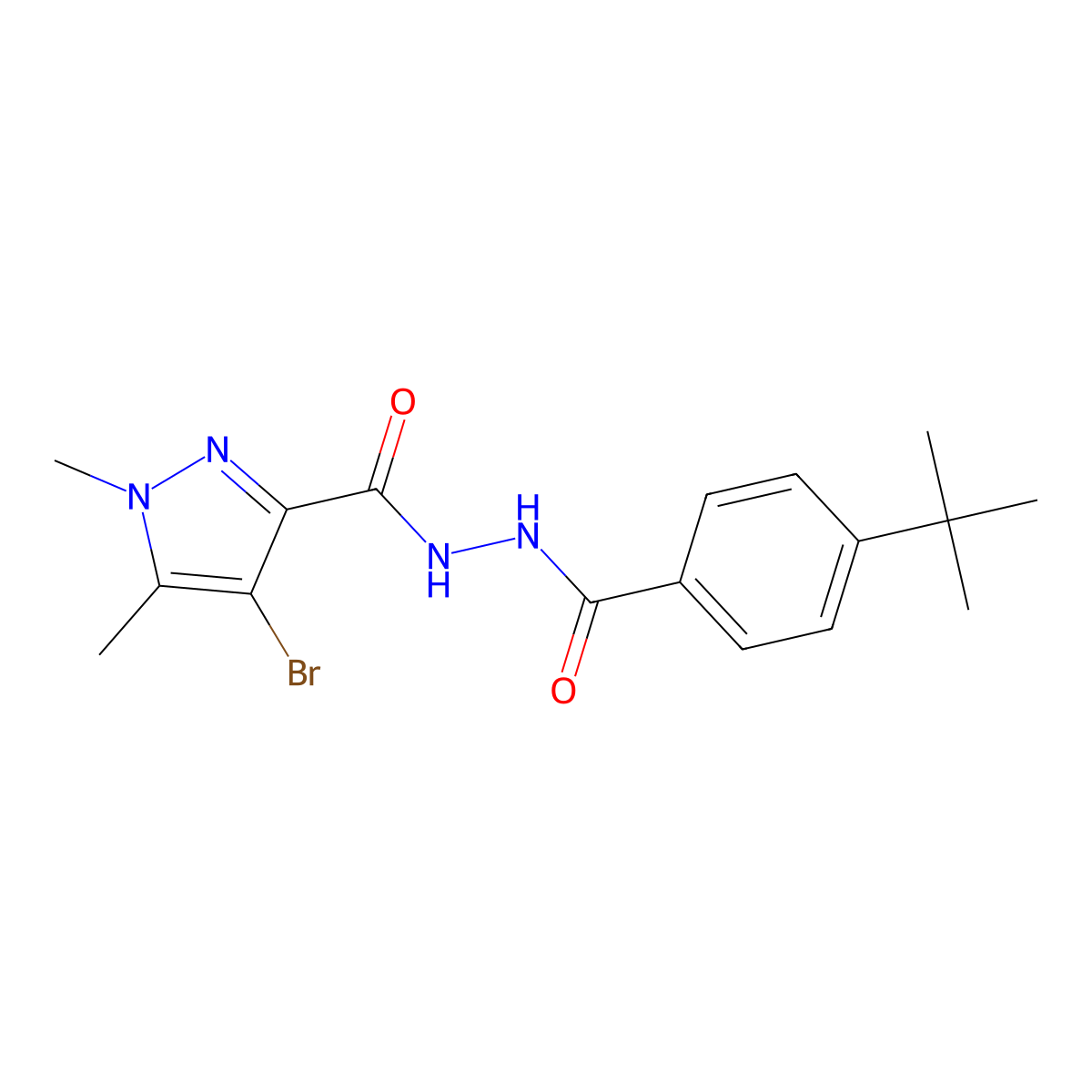 4-Bromo-1,5-dimethyl-1H-pyrazole-3-carboxylic acid 2-(4-(1,1-dimethylethyl)benzoyl)hydrazide molecular structure, CAS 261962-33-8