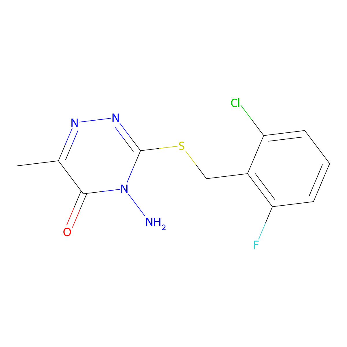 4-amino-3-((2-chloro-6-fluorobenzyl)thio)-6-methyl-1,2,4-triazin-5(4H)-one molecular structure, CAS 261962-48-5