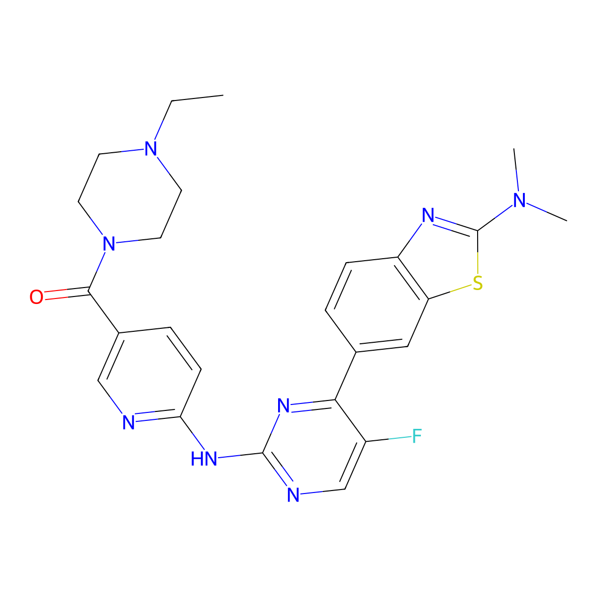 [6-[[4-[2-(Dimethylamino)-1,3-benzothiazol-6-yl]-5-fluoropyrimidin-2-yl]amino]-3-pyridinyl]-(4-ethylpiperazin-1-yl)methanone molecular structure, CAS 2619846-89-6