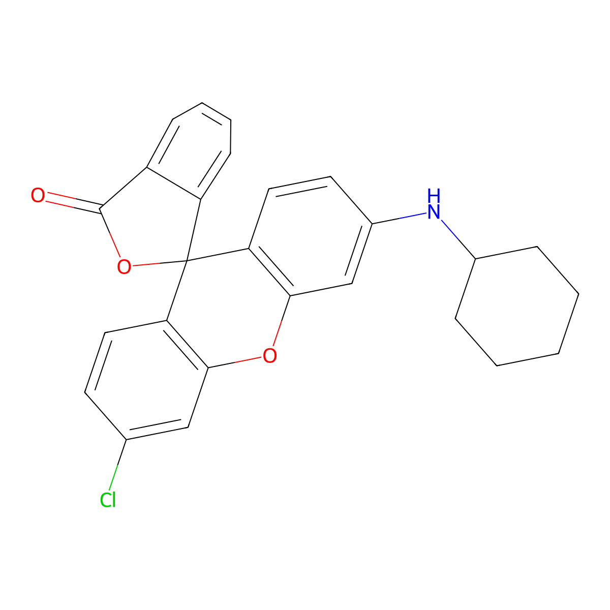 Spiro(isobenzofuran-1(3H),9'-(9H)xanthen)-3-one, 3'-chloro-6'-(cyclohexylamino)- molecular structure, CAS 26206-78-0