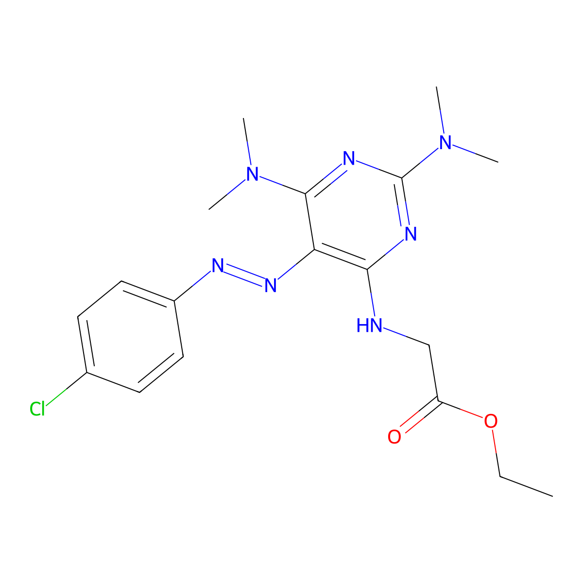 Ethyl {[5-[(4-chlorophenyl)diazenyl]-2,6-bis(dimethylamino)-4-pyrimidinyl]amino}acetate molecular structure, CAS 26212-20-4