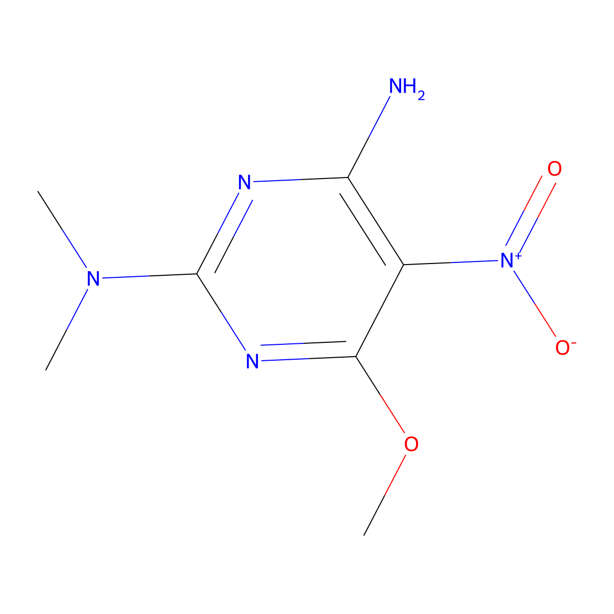 4-Amino-2-(dimethylamino)-5-(nitro)-6-(methyloxy)pyrimidine molecular structure, CAS 26216-60-4