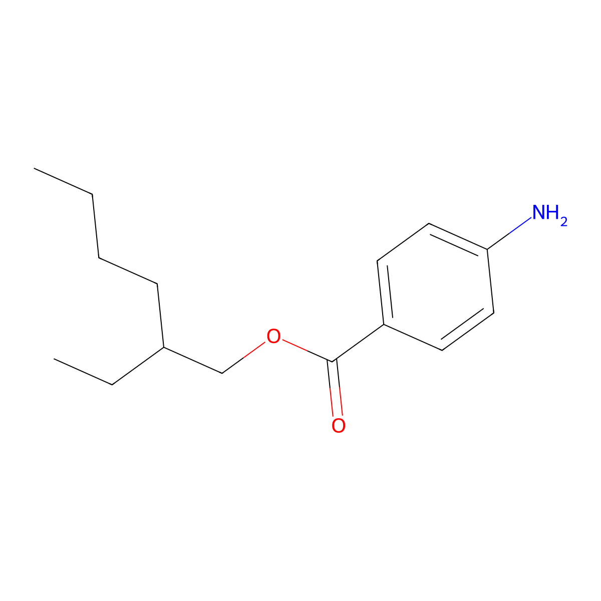 2-Ethylhexyl 4-aminobenzoate molecular structure, CAS 26218-04-2