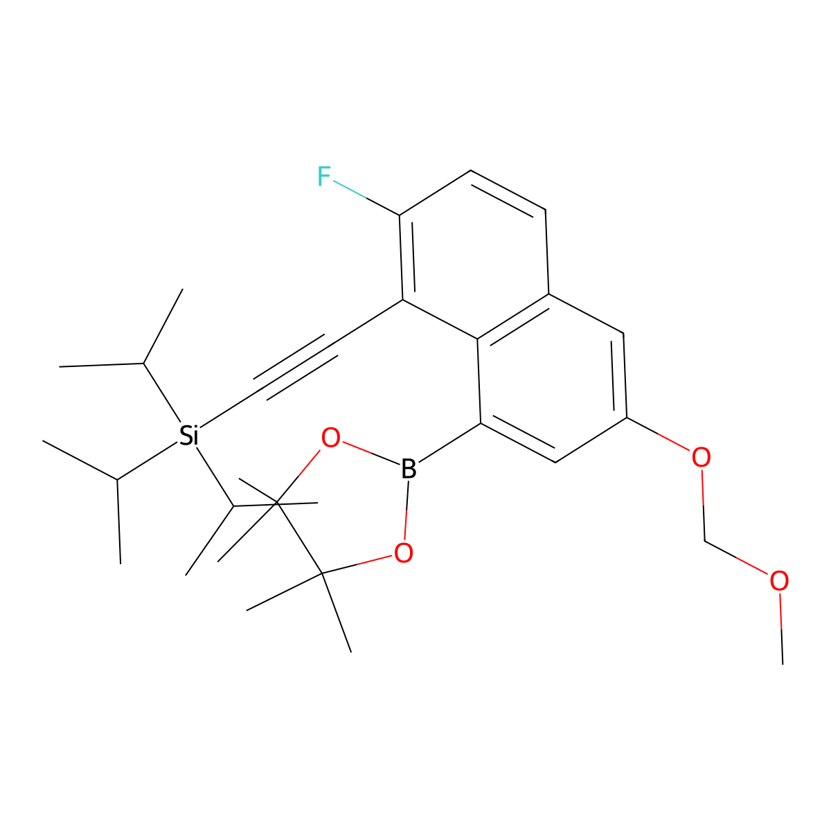 ((2-Fluoro-6-(methoxymethoxy)-8-(4,4,5,5-tetramethyl-1,3,2-dioxaborolan-2-yl)naphthalen-1-yl)ethynyl)triisopropylsilane molecular structure, CAS 2621932-37-2